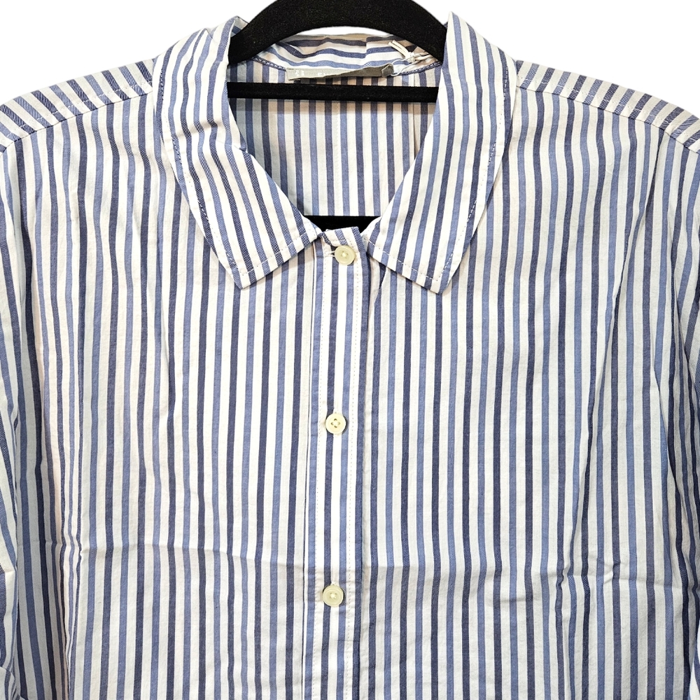 NWT Everlane Blue And White Striped Cotton Collared The Woven PJ Top Size M - Picture 3 of 8